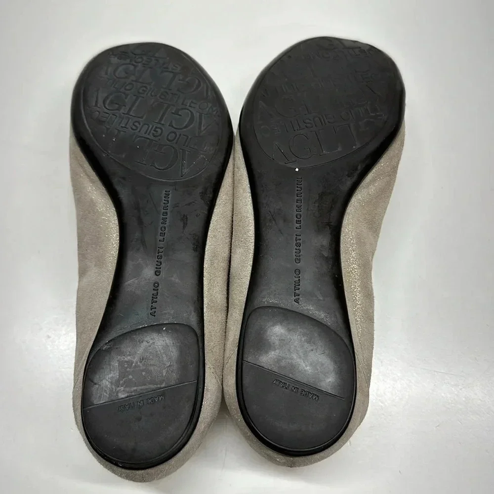 AGL Ballet Flats Shoes Cap Top Buckle Suede Snakeskin Metallic Size 36.5 6.5